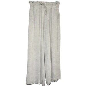 Petal + Pup Linen Blend Wide Leg Pants Oatmeal Elastic Waist Crop 6